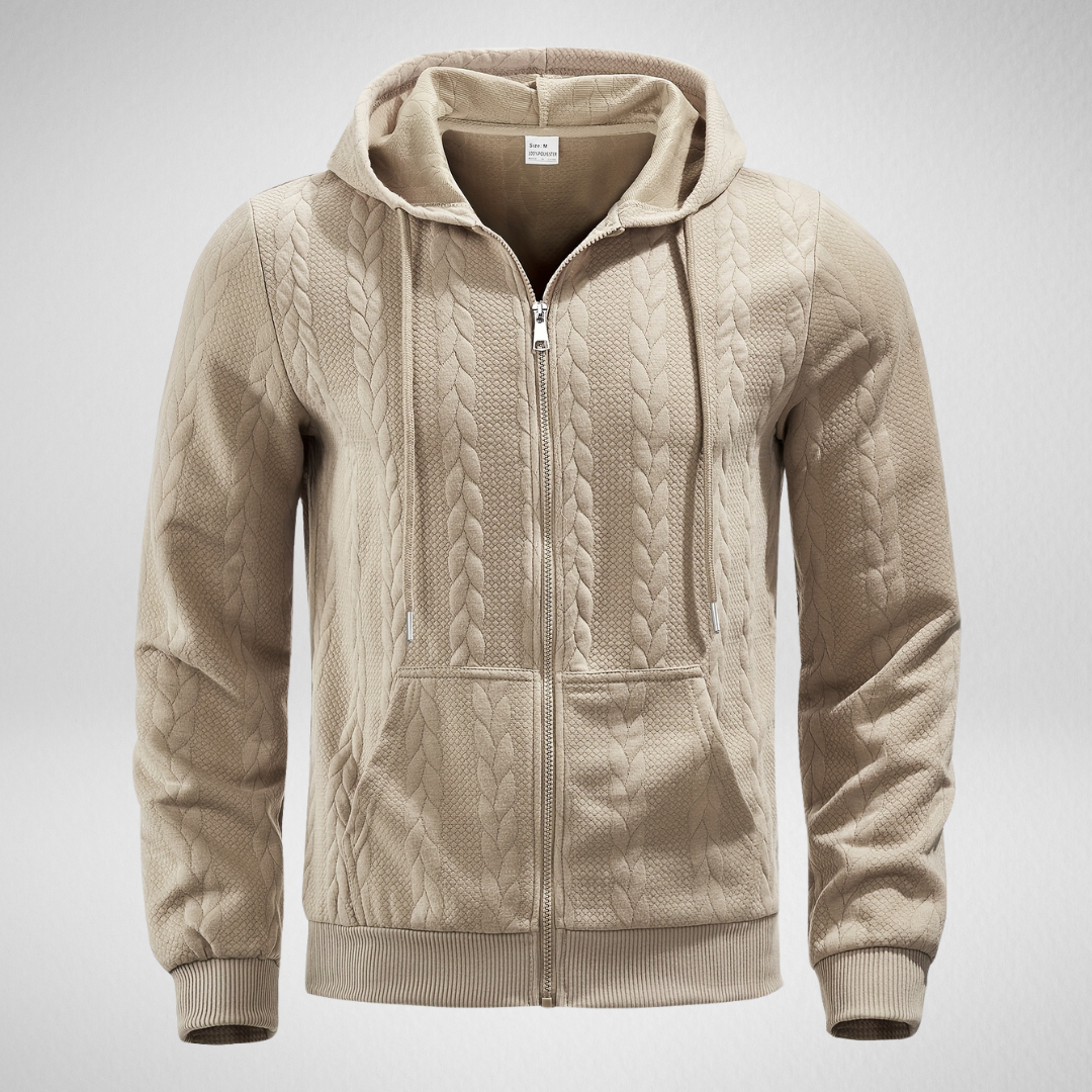Men's Cable Knit Hoodie Cardigan Zip Up For Autumn Comfortable Casual Style With Pockets