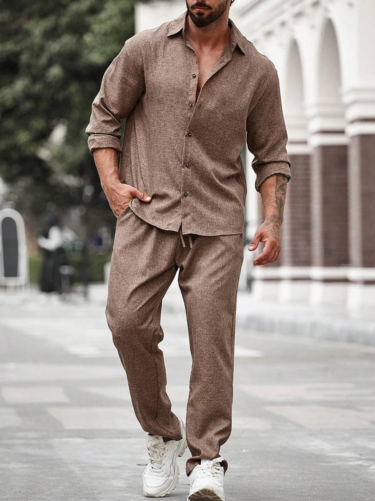 Mens Two Piece Casual Suit Set With Breathable Fabric And Elastic Waistband For Comfortable Everyday Wear