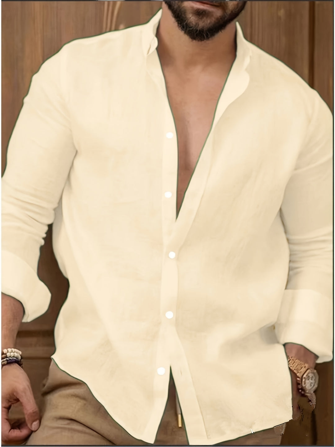Mens Long Sleeve Shirt With Pointed Collar Classic Solid Design For Men Casual To Semi Formal Wear