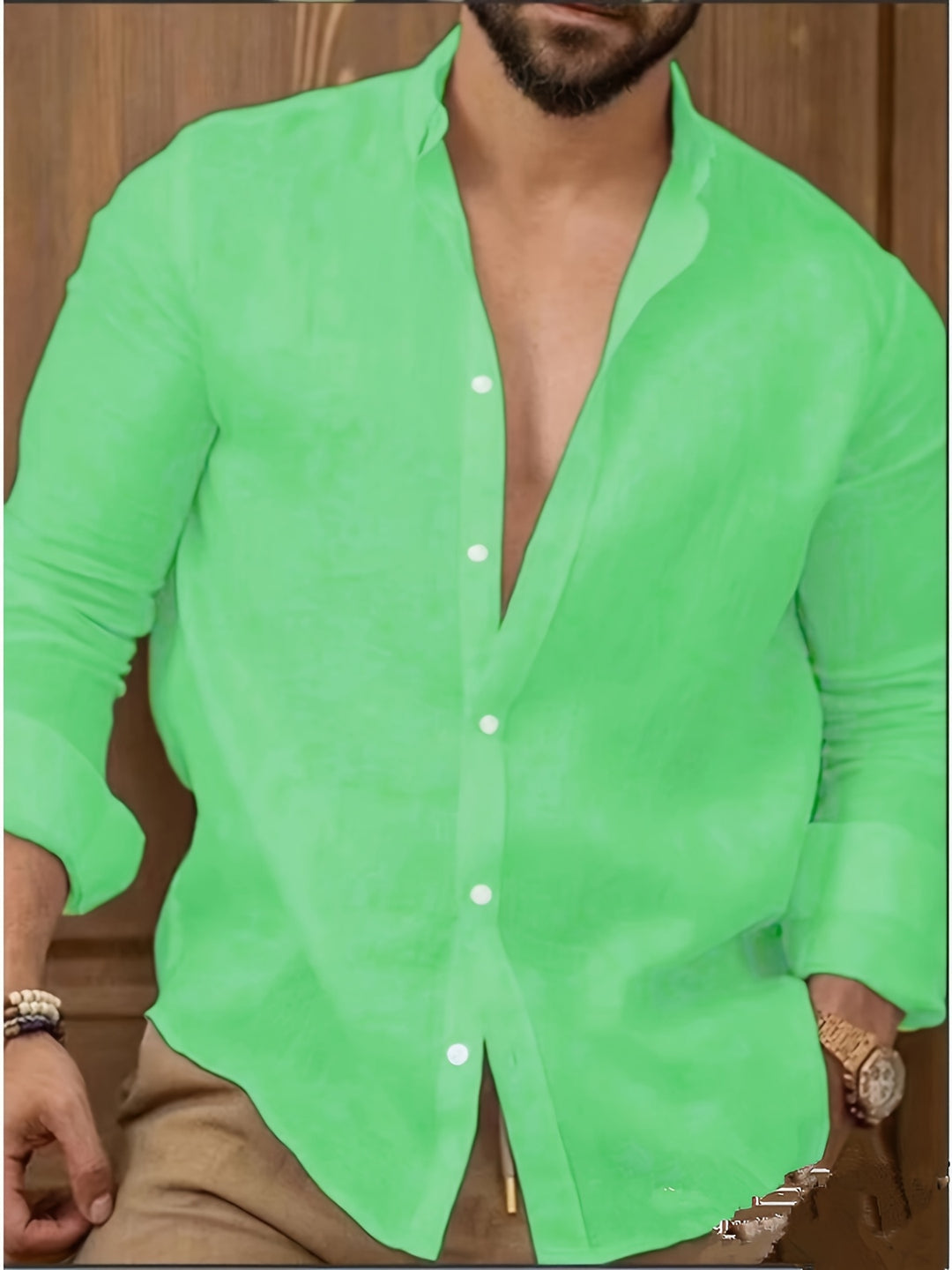 Mens Long Sleeve Shirt With Pointed Collar Classic Solid Design For Men Casual To Semi Formal Wear