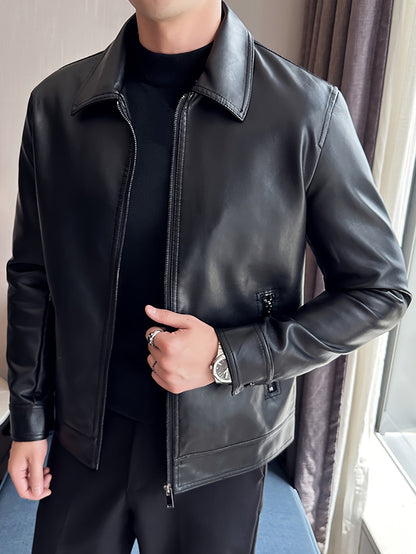 Mens Faux Leather Jacket With Zipper For Stylish Casual Looks Regular Fit High Quality