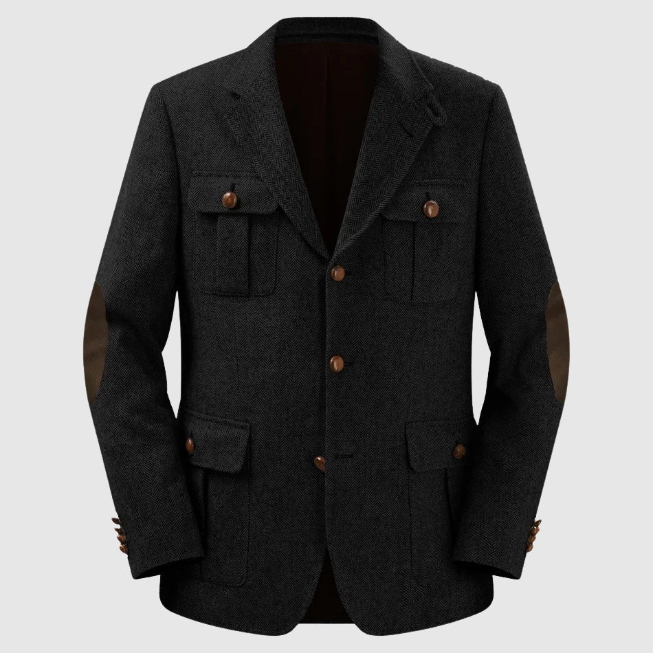 TrendAura Herringbone Patch Pocket Tailored Men's Blazer For Autumn Winter Weddings