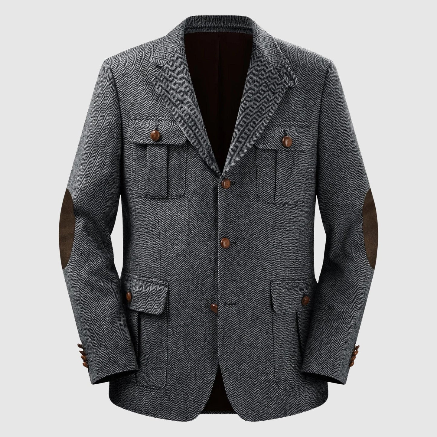 TrendAura Herringbone Patch Pocket Tailored Men's Blazer For Autumn Winter Weddings