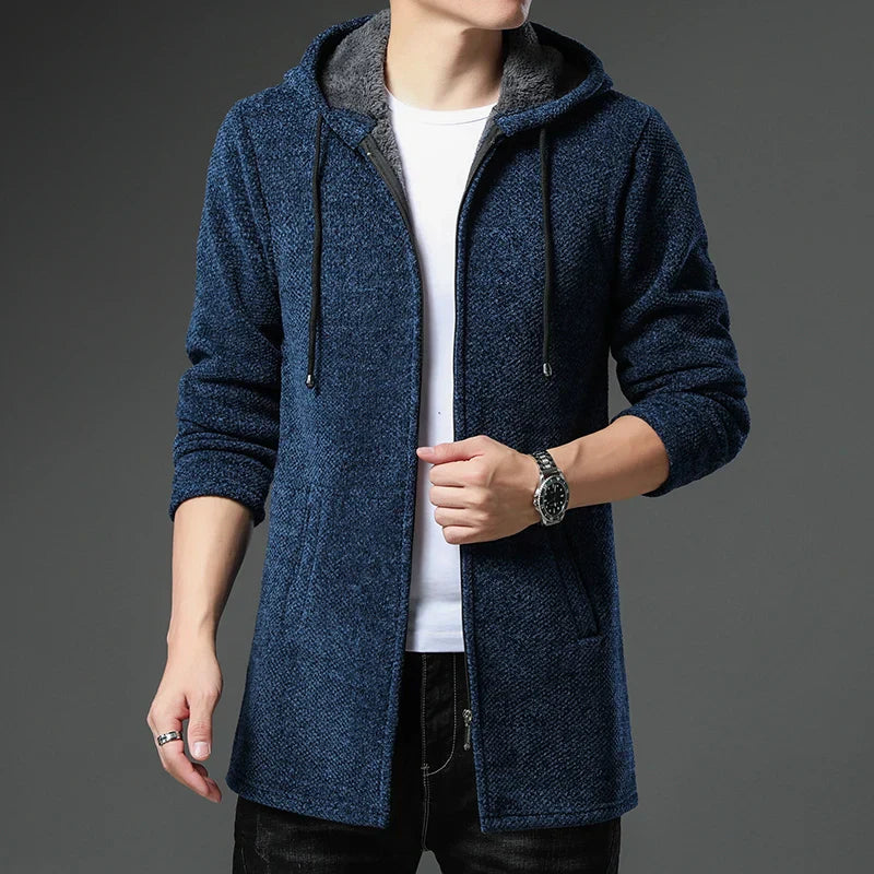 TrendAura Finnian Chenille Wool Jacket For Men With Zip Front Fleece Lined Hood And Ribbed Cuffs