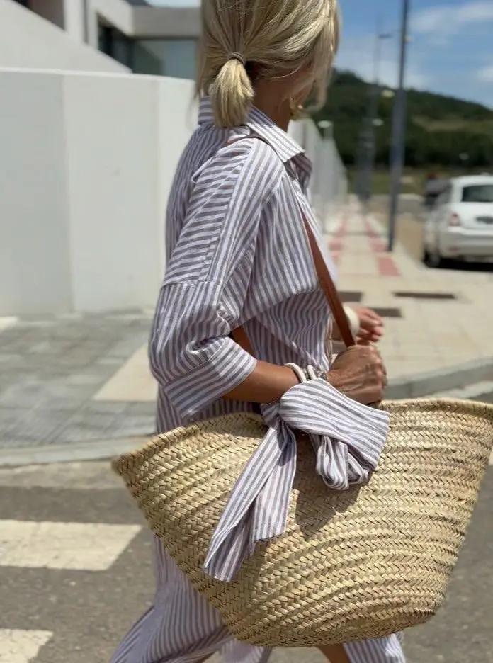 High-Low Striped Shirt Dress for Women – Effortlessly Stylish & Versatile