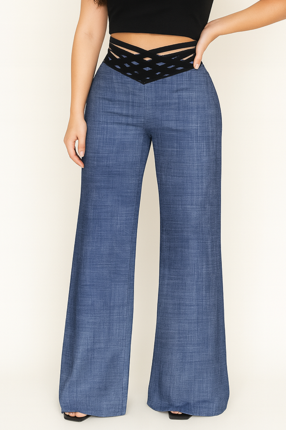 High-waist flared pants with cut-outs
