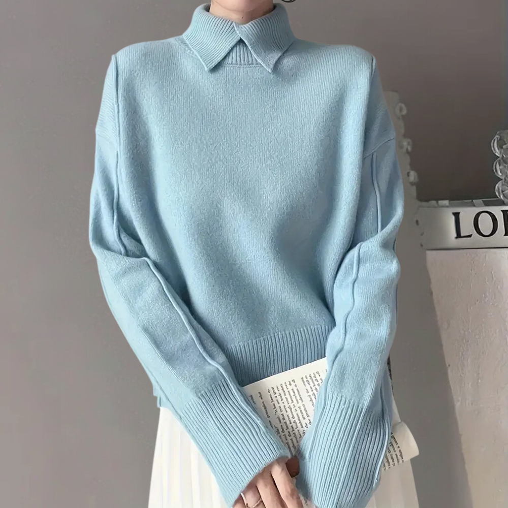 High-quality women's knitted sweater – Timeless design in apricot, sky blue, and white