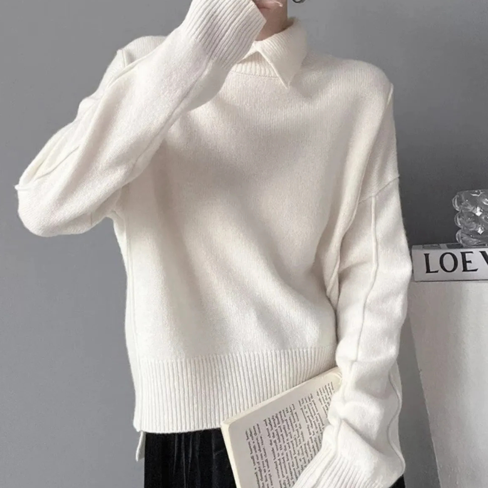 High-quality women's knitted sweater – Timeless design in apricot, sky blue, and white