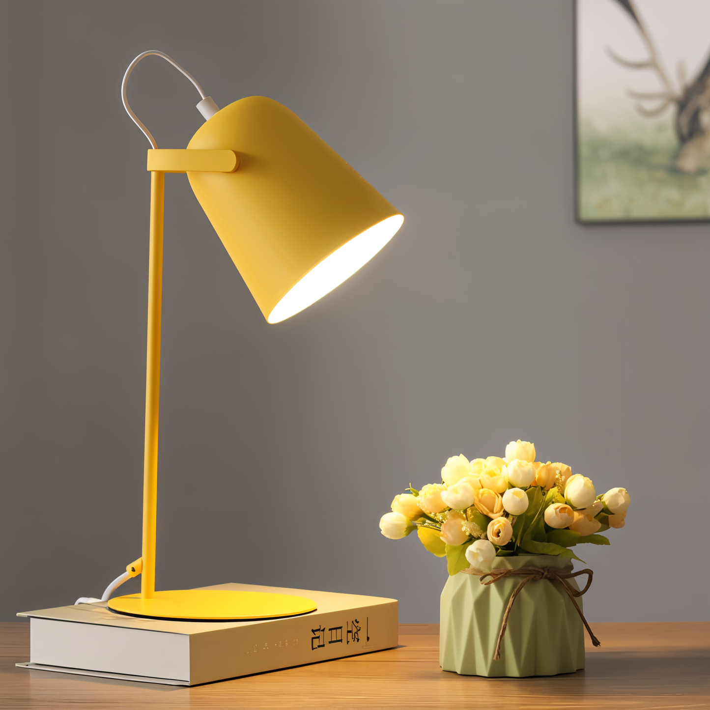 Macaron Table Lamp Adjustable Rotatable Lampshade Ideal For Night Readers Scandinavian Yellow