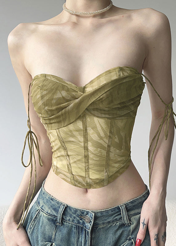 Hauts d'été en tulle vert clair avec ceinture nouée - TrendAura