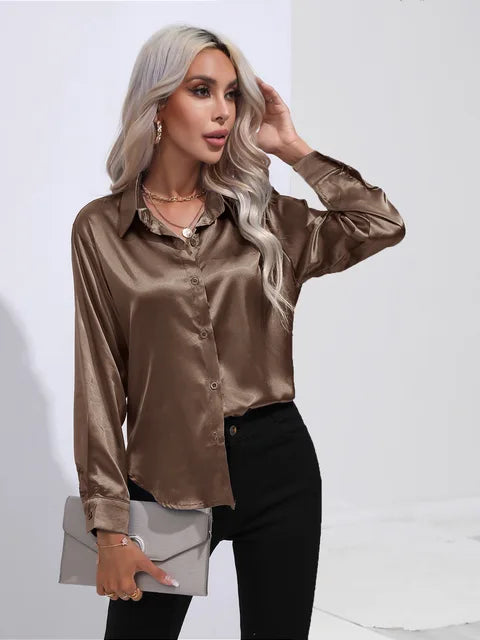 Ninga Satin Blouse For Women Elegant Comfort Modern Chic Statement Top Perfect For Work And Evening