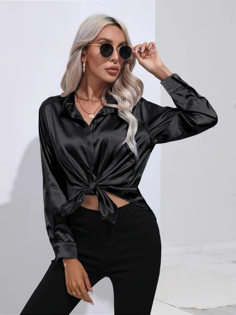 Ninga Satin Blouse For Women Elegant Comfort Modern Chic Statement Top Perfect For Work And Evening