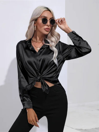 Ninga Satin Blouse For Women Elegant Comfort Modern Chic Statement Top Perfect For Work And Evening