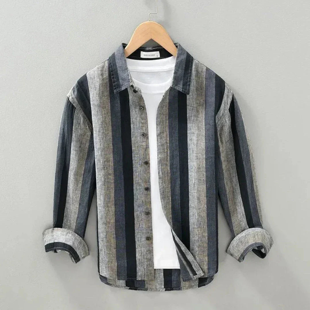 Hudson Classic Vertical Stripe Linen Shirt For Men Breathable Lightweight Casual Everyday Shirt