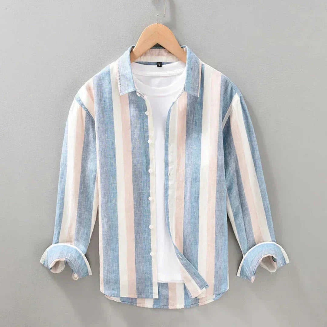 Hudson Classic Vertical Stripe Linen Shirt For Men Breathable Lightweight Casual Everyday Shirt