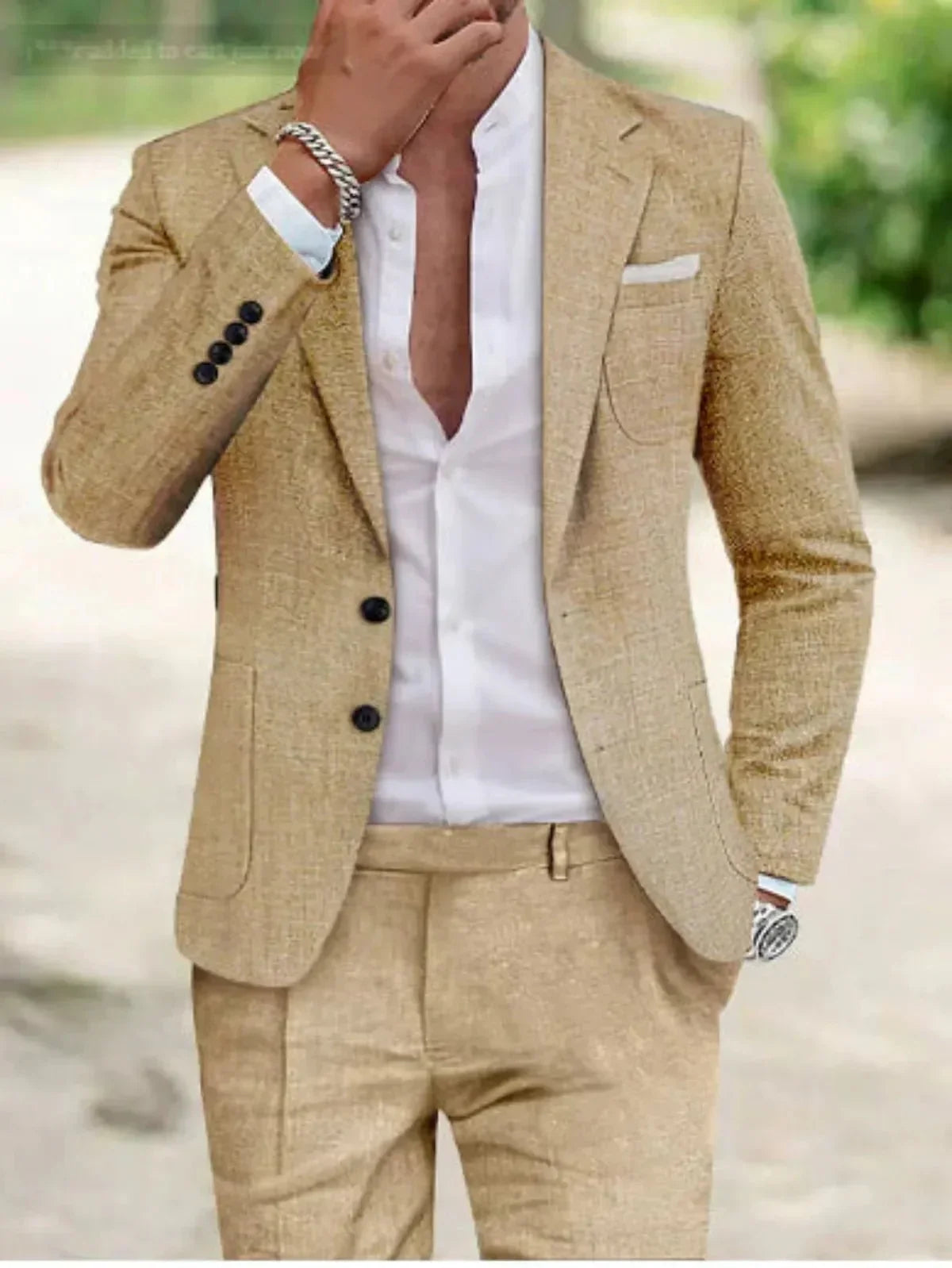 Evan Mens Formal Slim Fit Two Piece Suit In Light Beige By TrendAura Premium Textured Fabric