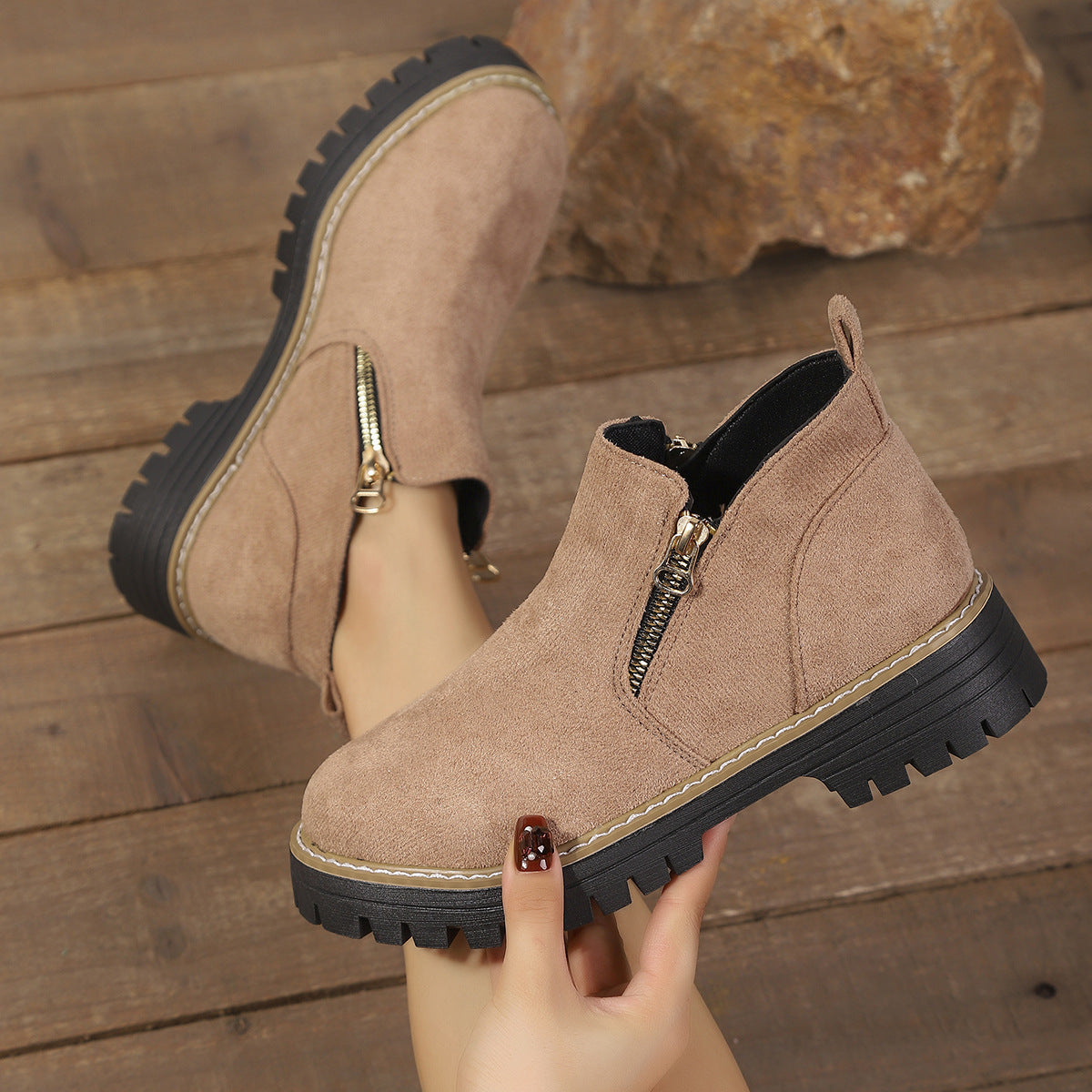 Womens Arch Support Ankle Boots Cozy Side Zip Comfort