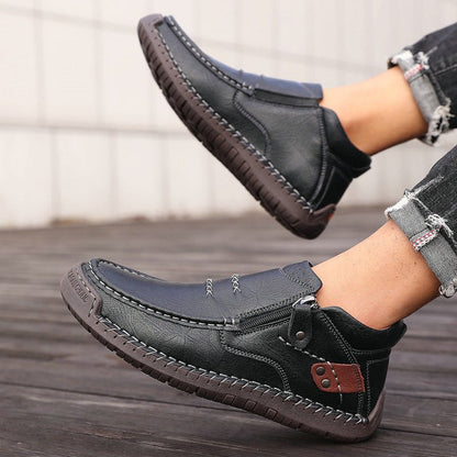 Men's Orthopedic Leather Ankle Boots With Wide Fit Zip Up For Everyday Casual Comfort