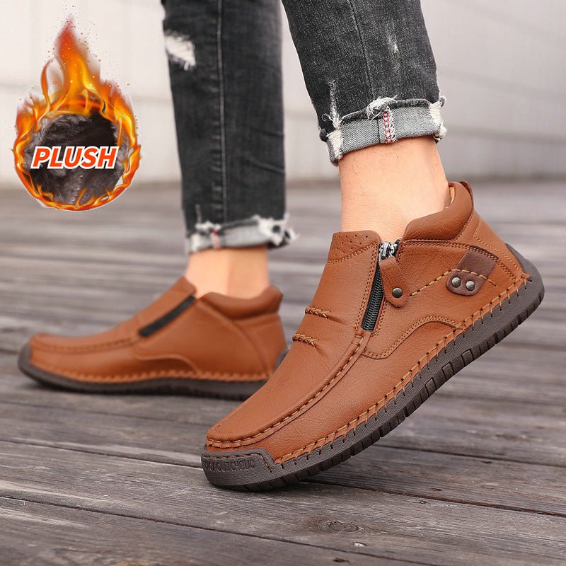 Men's Orthopedic Leather Ankle Boots With Wide Fit Zip Up For Everyday Casual Comfort
