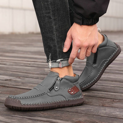 Men's Orthopedic Leather Ankle Boots With Wide Fit Zip Up For Everyday Casual Comfort