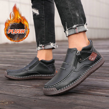 Men's Orthopedic Leather Ankle Boots With Wide Fit Zip Up For Everyday Casual Comfort
