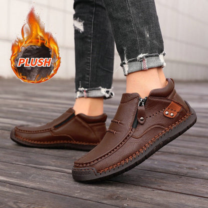 Men's Orthopedic Leather Ankle Boots With Wide Fit Zip Up For Everyday Casual Comfort