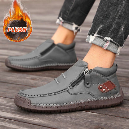 Men's Orthopedic Leather Ankle Boots With Wide Fit Zip Up For Everyday Casual Comfort