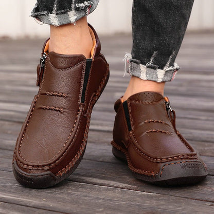 Men's Orthopedic Leather Ankle Boots With Wide Fit Zip Up For Everyday Casual Comfort