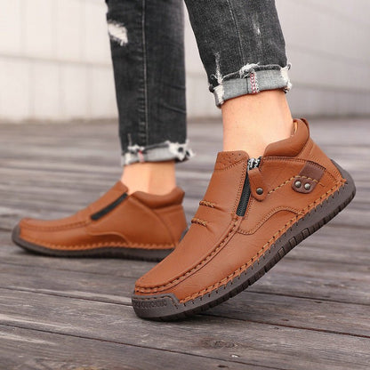 Men's Orthopedic Leather Ankle Boots With Wide Fit Zip Up For Everyday Casual Comfort