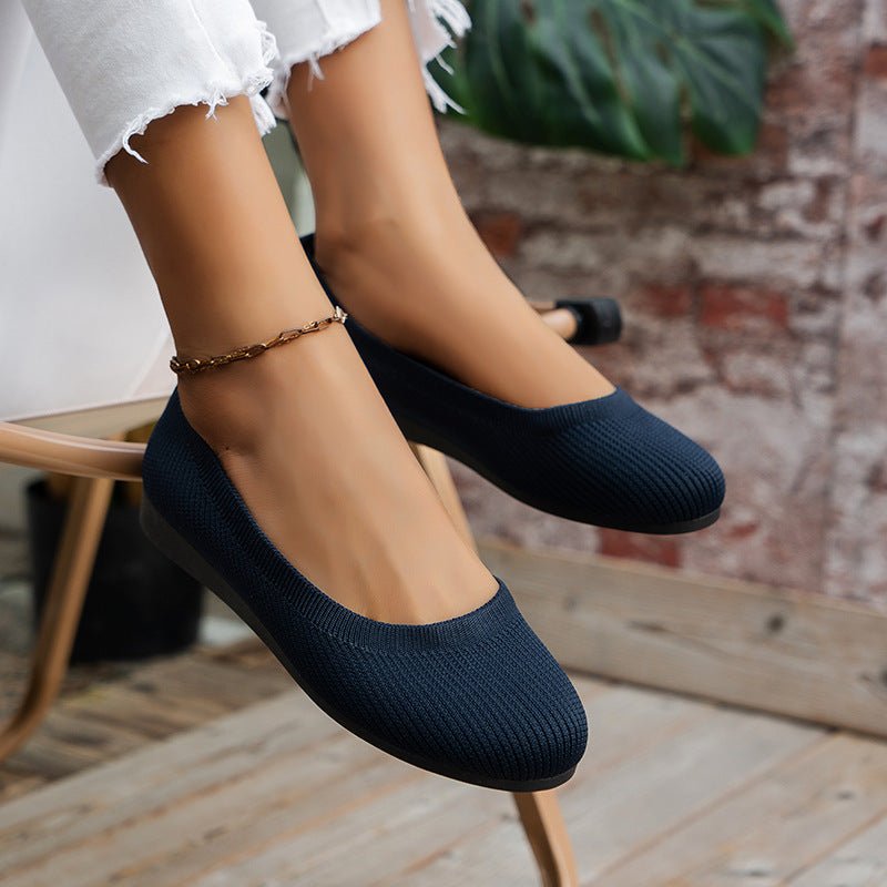 Womens Knit Loafer Flats With Arch Support Lightweight Breathable Knit Upper Wide Fit All Day Comfort