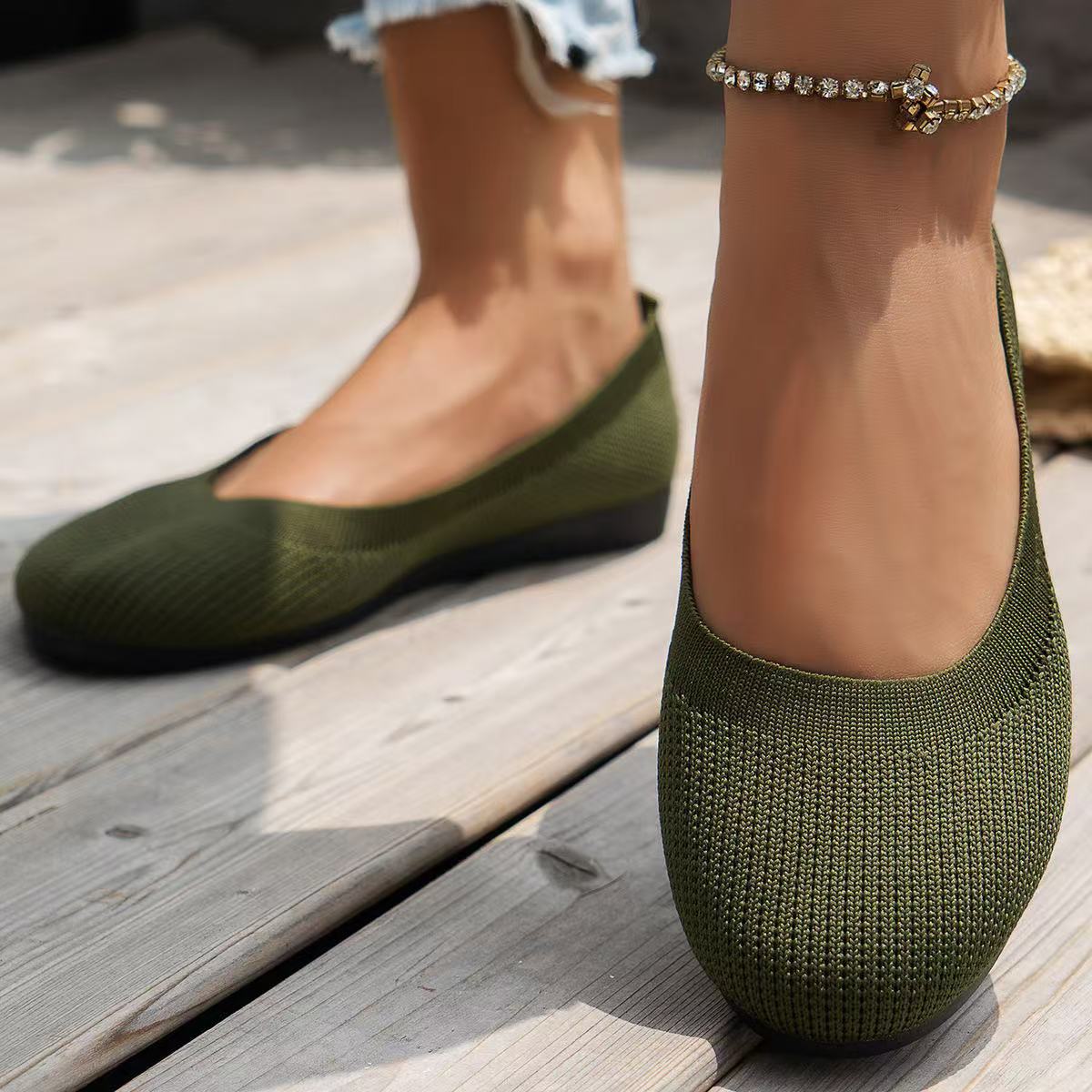 Womens Knit Loafer Flats With Arch Support Lightweight Breathable Knit Upper Wide Fit All Day Comfort