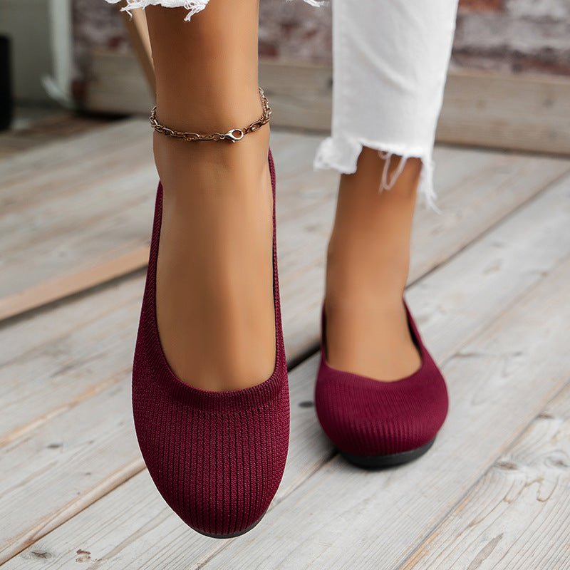 Womens Knit Loafer Flats With Arch Support Lightweight Breathable Knit Upper Wide Fit All Day Comfort