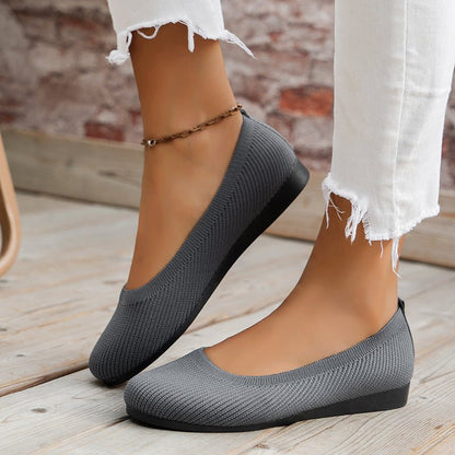 Womens Knit Loafer Flats With Arch Support Lightweight Breathable Knit Upper Wide Fit All Day Comfort