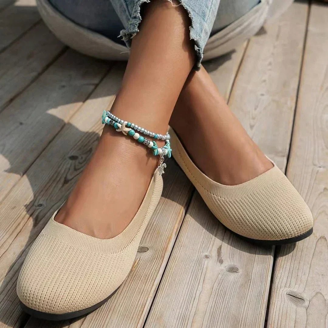 Womens Knit Loafer Flats With Arch Support Lightweight Breathable Knit Upper Wide Fit All Day Comfort