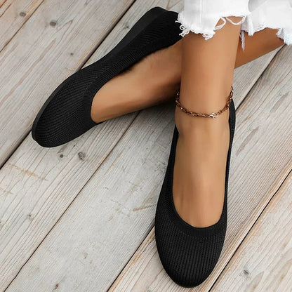 Womens Knit Loafer Flats With Arch Support Lightweight Breathable Knit Upper Wide Fit All Day Comfort