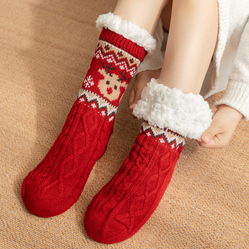 Women Christmas Slipper Socks With Warm Fleece And Grippers For Slip Free Comfort