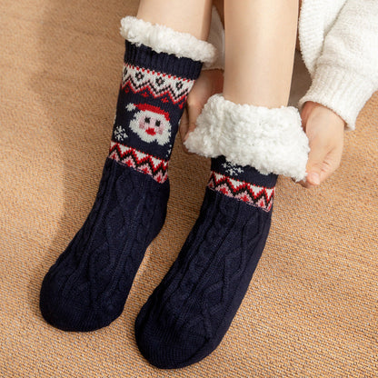 Women Christmas Slipper Socks With Warm Fleece And Grippers For Slip Free Comfort