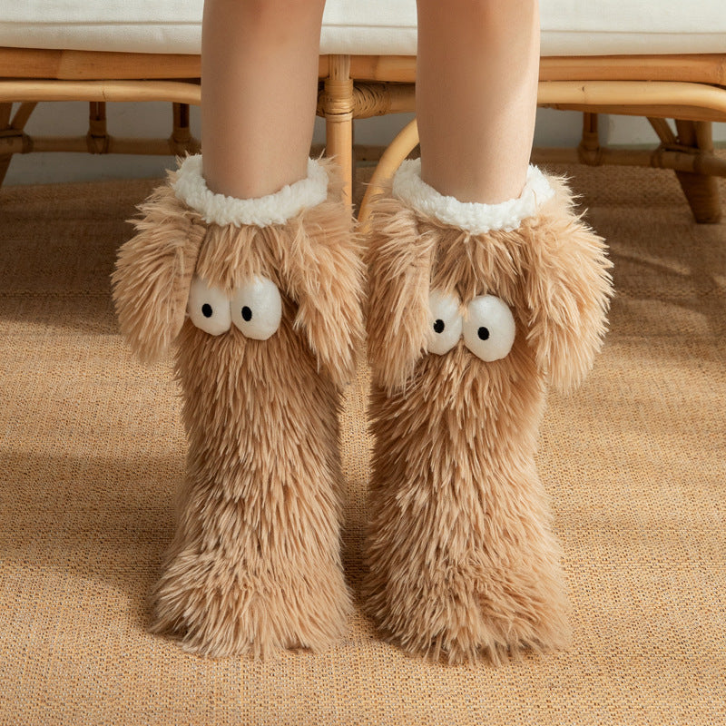 Womens Fluffy Slipper Socks With Fleece Lining Warm Dog Plush Design For Cozy Winter