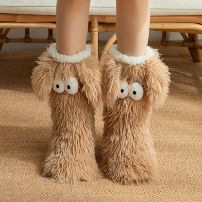 Womens Fluffy Slipper Socks With Fleece Lining Warm Dog Plush Design For Cozy Winter
