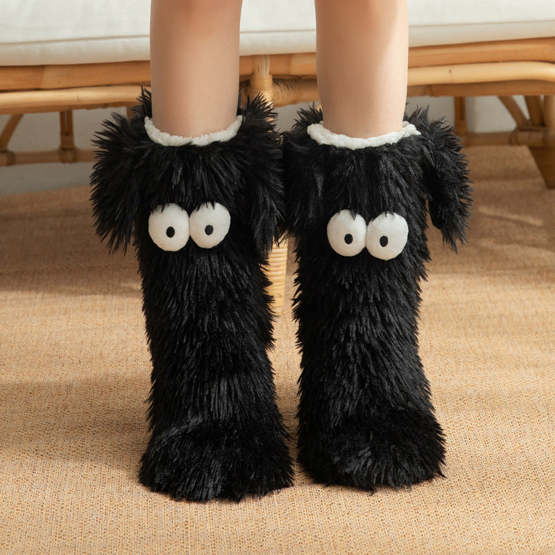 Womens Fluffy Slipper Socks With Fleece Lining Warm Dog Plush Design For Cozy Winter