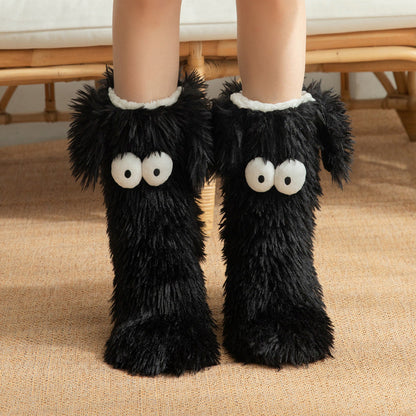 Womens Fluffy Slipper Socks With Fleece Lining Warm Dog Plush Design For Cozy Winter