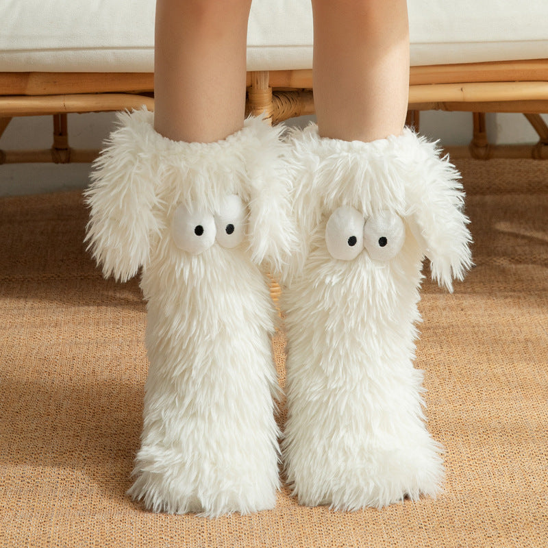 Womens Fluffy Slipper Socks With Fleece Lining Warm Dog Plush Design For Cozy Winter