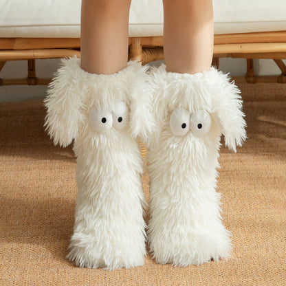Womens Fluffy Slipper Socks With Fleece Lining Warm Dog Plush Design For Cozy Winter