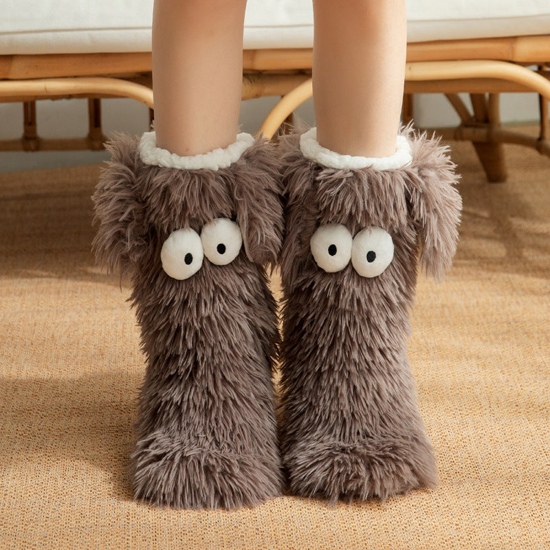 Womens Fluffy Slipper Socks With Fleece Lining Warm Dog Plush Design For Cozy Winter