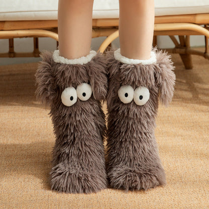Womens Fluffy Slipper Socks With Fleece Lining Warm Dog Plush Design For Cozy Winter