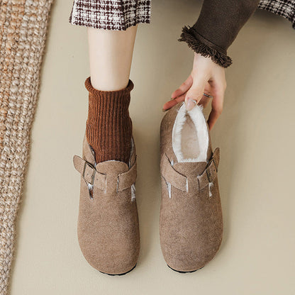 Women Fleece Lined Suede Loafers Arch Support Buckle Shoes