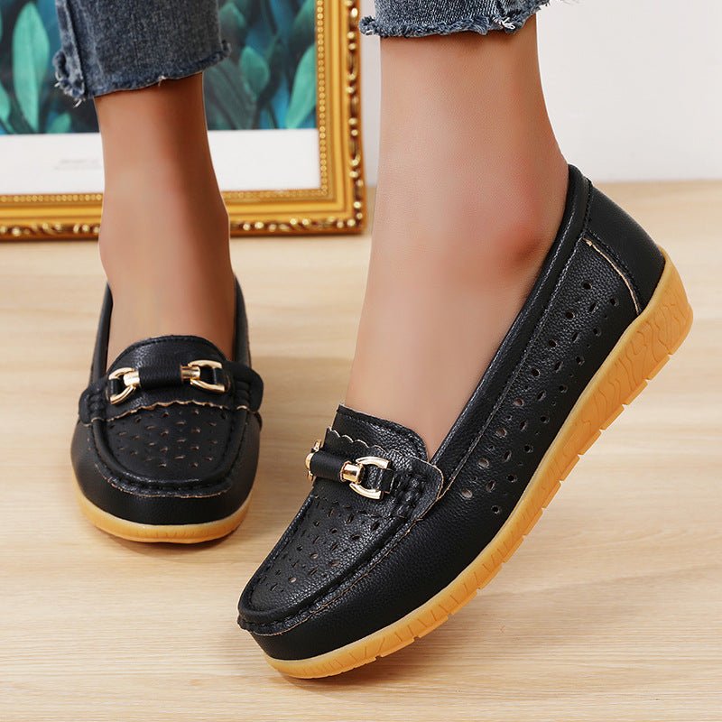 Orthopedic Women's Perforated Slip On Loafers With Breathable Design And Flexible Sole