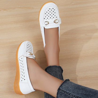 Orthopedic Women's Perforated Slip On Loafers With Breathable Design And Flexible Sole