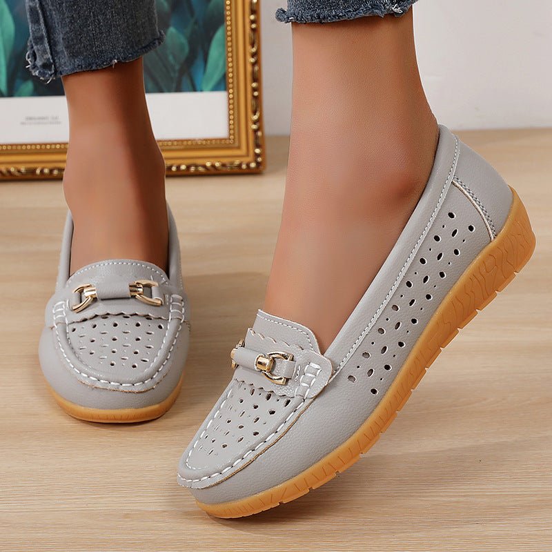 Orthopedic Women's Perforated Slip On Loafers With Breathable Design And Flexible Sole
