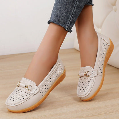 Orthopedic Women's Perforated Slip On Loafers With Breathable Design And Flexible Sole
